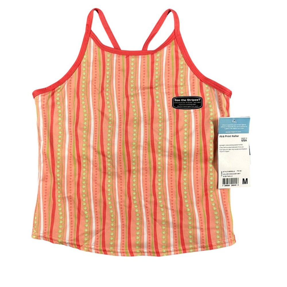 Insport Halter Tank‎ Top Womens Medium F518 Coral Striped Print Halter Pullover